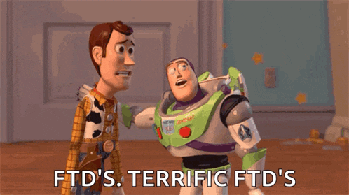 woody and buzz lightyear from toy story are standing next to each other and talking .