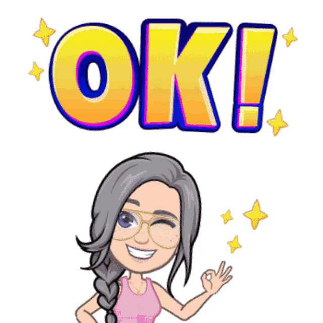 a cartoon girl giving an ok sign with the word ok above her