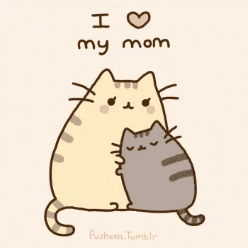 a cartoon of a cat hugging another cat with the words i love my mom