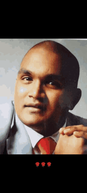 a bald man in a suit and tie is looking at the camera