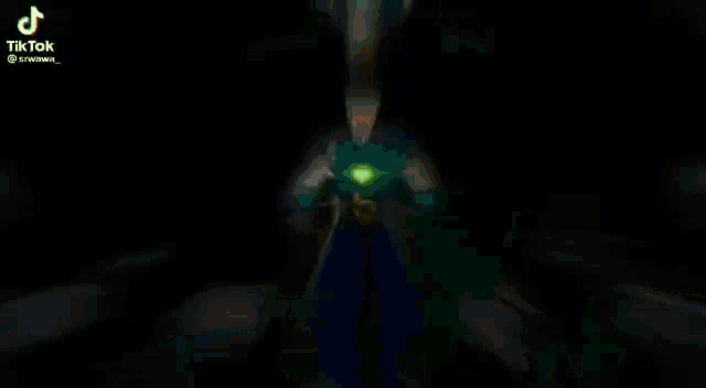 a man in a suit and tie is standing in front of a green light .
