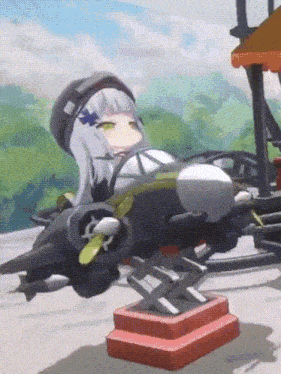 a cartoon girl is sitting in a jet flying through the air