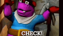 a cartoon character with the words check on the bottom right