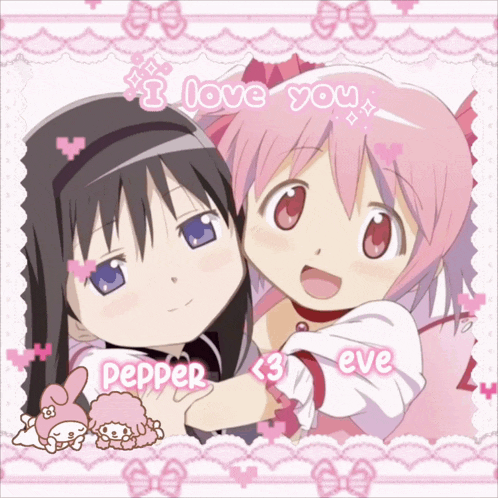 a picture of two anime girls with the words i love you on it