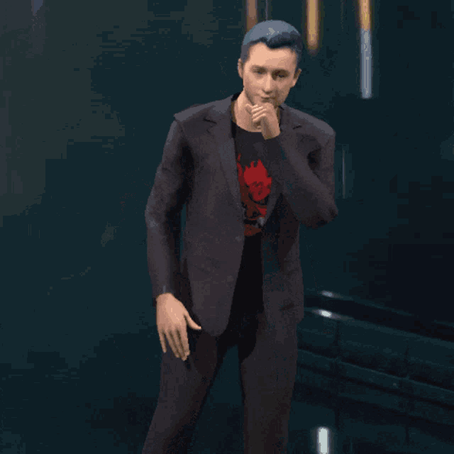 a man in a suit and a shirt that says ' you 're breathtaking ' on it