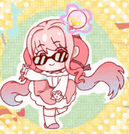 a cartoon drawing of a girl wearing sunglasses and holding a lollipop