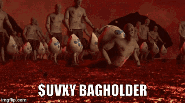 an animated image of a group of people with the words suvxy bagholder written on the bottom