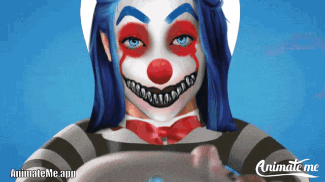 animate me app shows a clown holding a pig