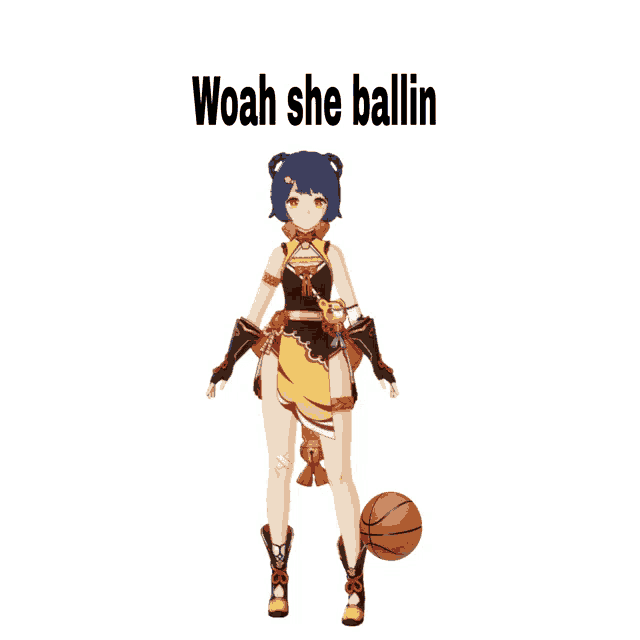 a picture of a girl with a basketball and the words woah she ballin