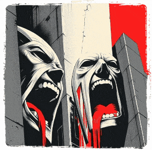 a drawing of two monsters with their mouths open