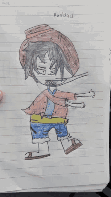 a drawing of monkey d luffy with the name haddad written on it