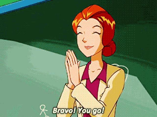 a woman in a cartoon says bravo ! you go !