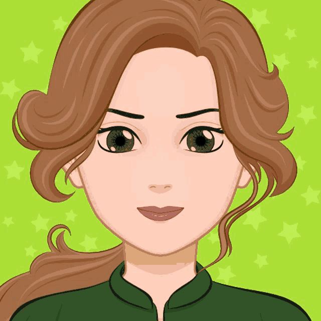 a cartoon illustration of a woman with brown hair