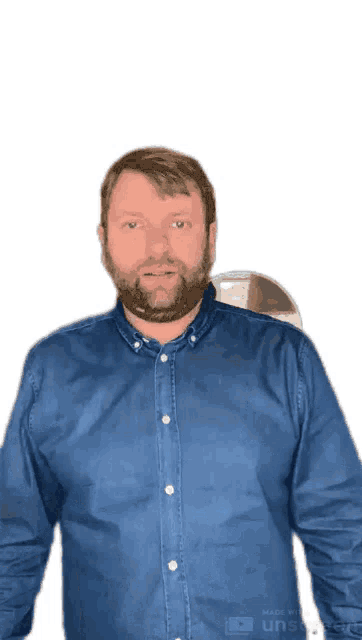 a man with a beard is wearing a blue shirt made by unscreen