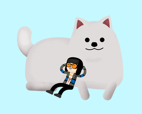 a cartoon of a man sitting next to a white dog