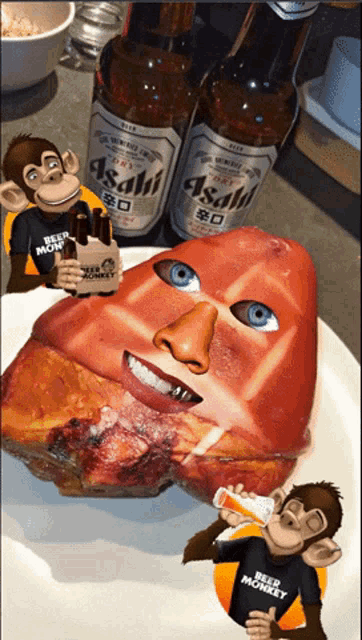 a monkey wearing a shirt that says beer monkey