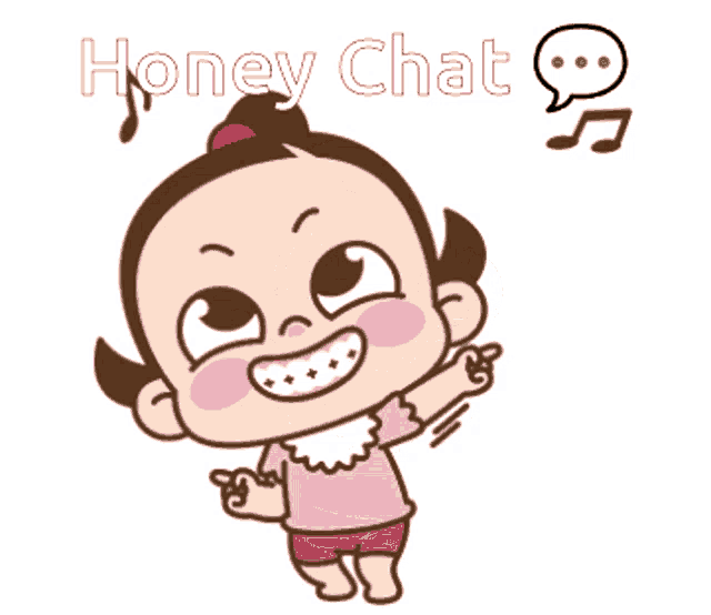 a cartoon of a little girl with a speech bubble saying honey chat