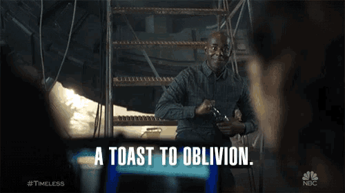 a man drinking from a bottle with oblivion written in the corner