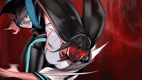 a girl with long black hair is being punched in the face by another girl