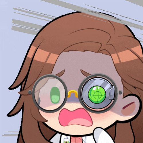 a cartoon drawing of a girl wearing glasses and a target on her eye