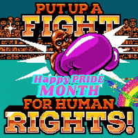 a boxing poster that says put up a fight happy pride month for human rights