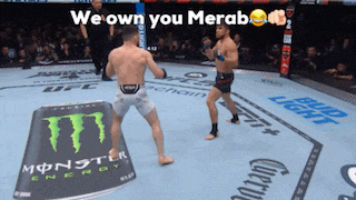 two men are fighting in a boxing ring with a monster energy can in the background