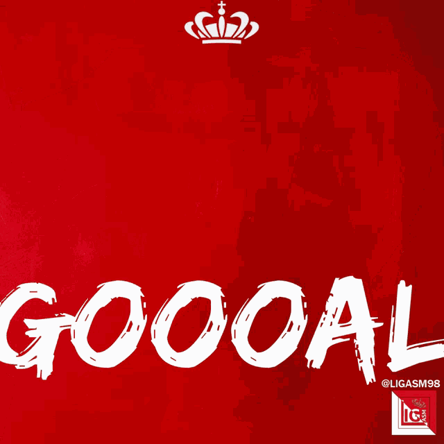 a man in a red shirt with the word goal written in white