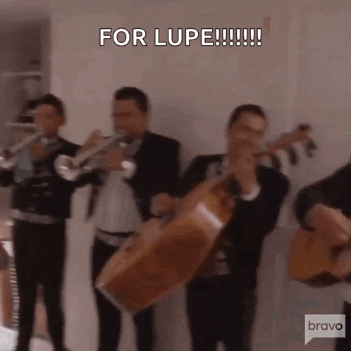 a group of men playing instruments with the words for lupe written above them