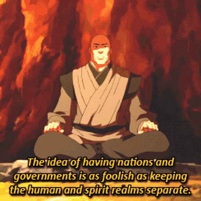 a man sits in a lotus position with a quote about having nations and governments