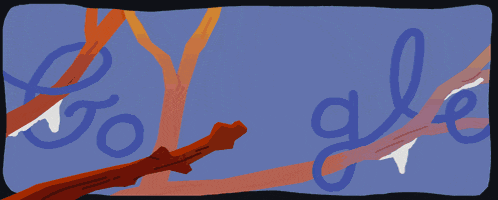 a drawing of a tree branch with the word google written in blue