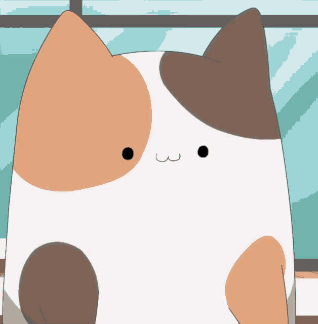 a cartoon cat with brown and white spots and a small mouth