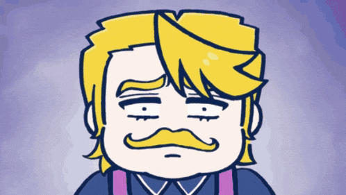 a cartoon drawing of a man with a mustache and suspenders