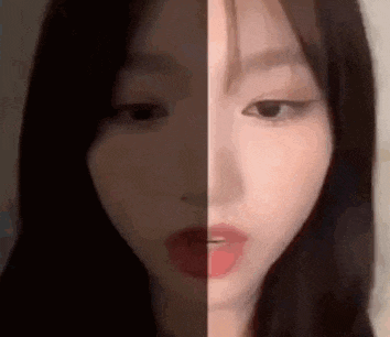 a close up of a woman 's face with half of her face visible and the other half visible .