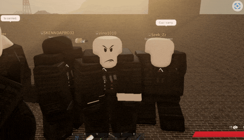 a group of roblox characters are standing in a room with one saying " i 'm sorry "