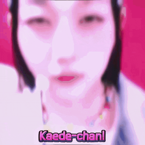 a close up of a woman 's face with kaede-chan written on the bottom right