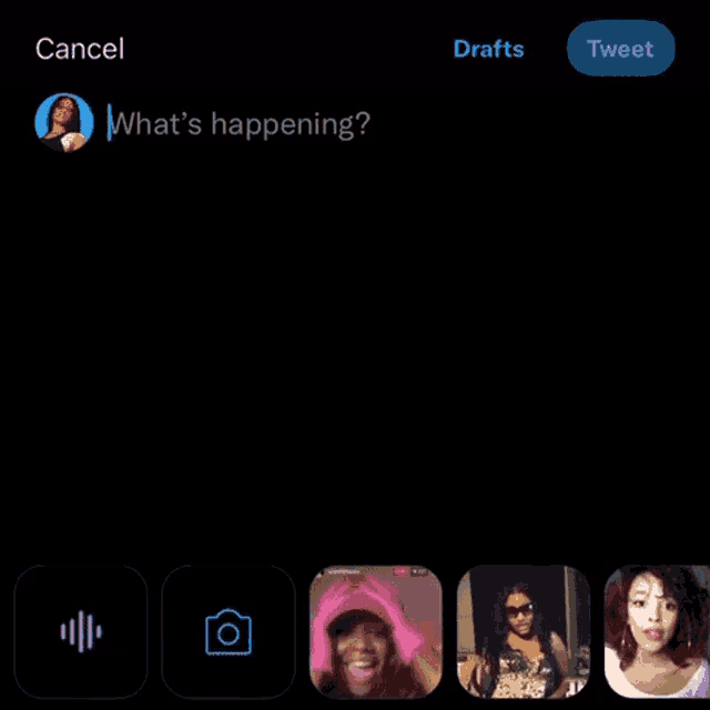 a screenshot of a twitter app with the words what 's happening