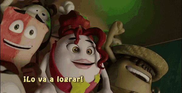 a group of cartoon characters with the words ilo va a lograr in yellow
