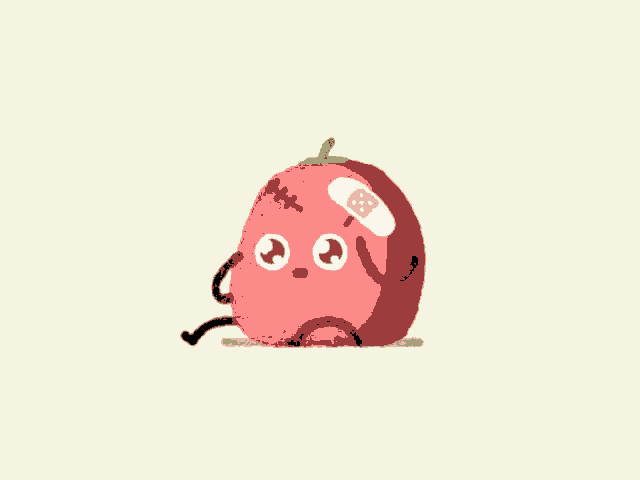 a cartoon apple has a bandage on its head