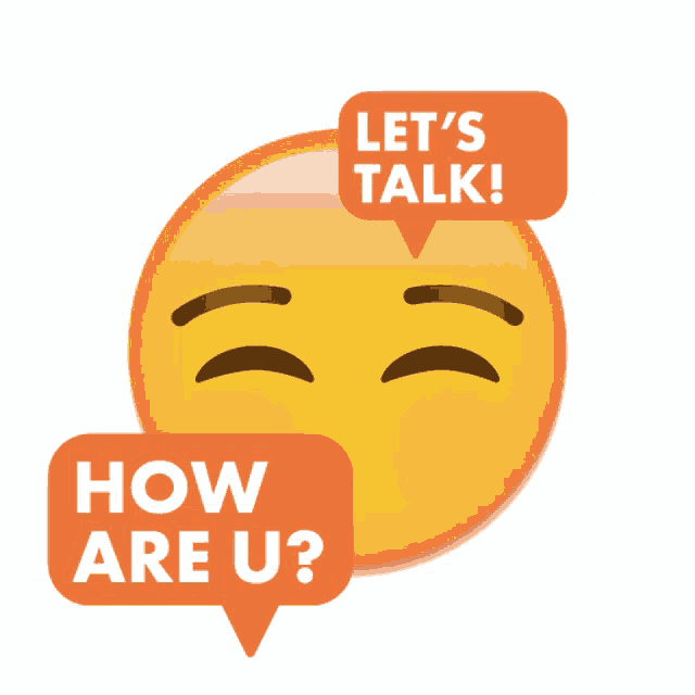 a yellow smiley face with a speech bubble that says let 's talk