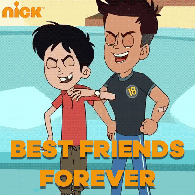 a cartoon of two boys standing next to each other with the words best friends forever