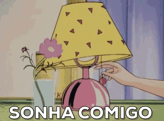 a cartoon drawing of a lamp with the words sonha comigo on the bottom
