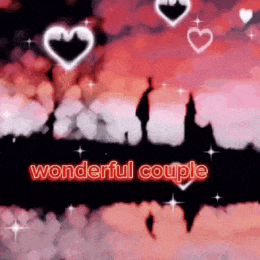 a couple standing next to each other in front of a castle with the words `` wonderful couple '' written on it .
