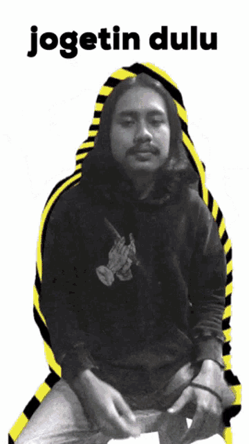 a black and white photo of a man with the words jogetin dulu on the bottom