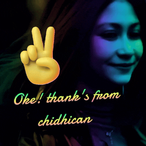 a peace sign with the words oke thank 's from chidhican below it