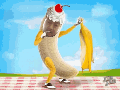 a cartoon drawing of a banana with a cherry on top