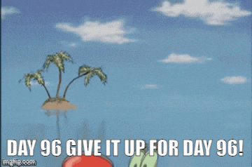 a cartoon of a crab with the words day 96 give it up for day 96 on the bottom