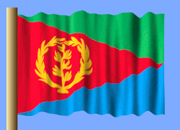 a red green and blue flag with a gold laurel wreath on it