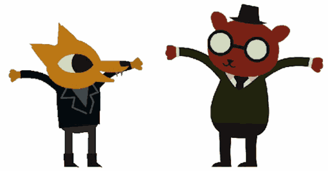 a cartoon of a wolf and a bear with glasses