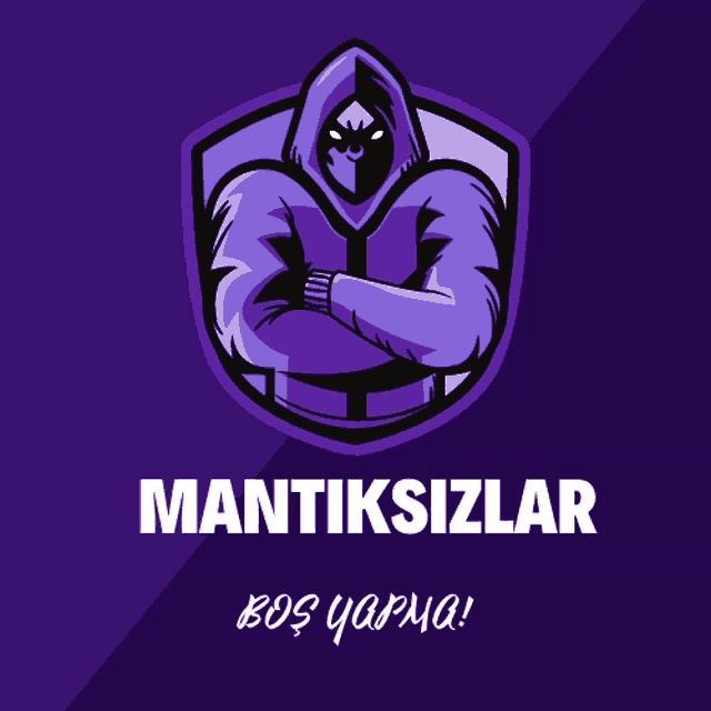 a purple logo with a man in a hood and the word mantiksizlar
