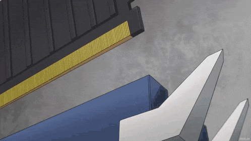 a cartoon drawing of a blue and white object with a yellow stripe on it